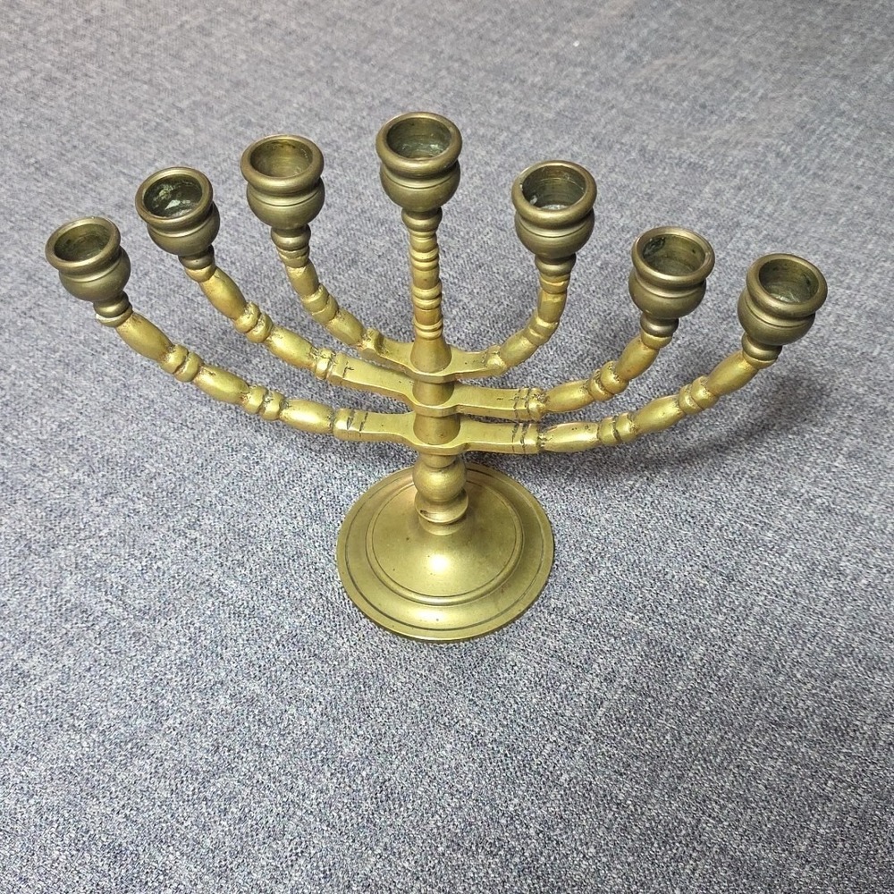 Vintage Solid Brass Menorah Candelabra 7-Branch Candle Holder Judaica 10 inch